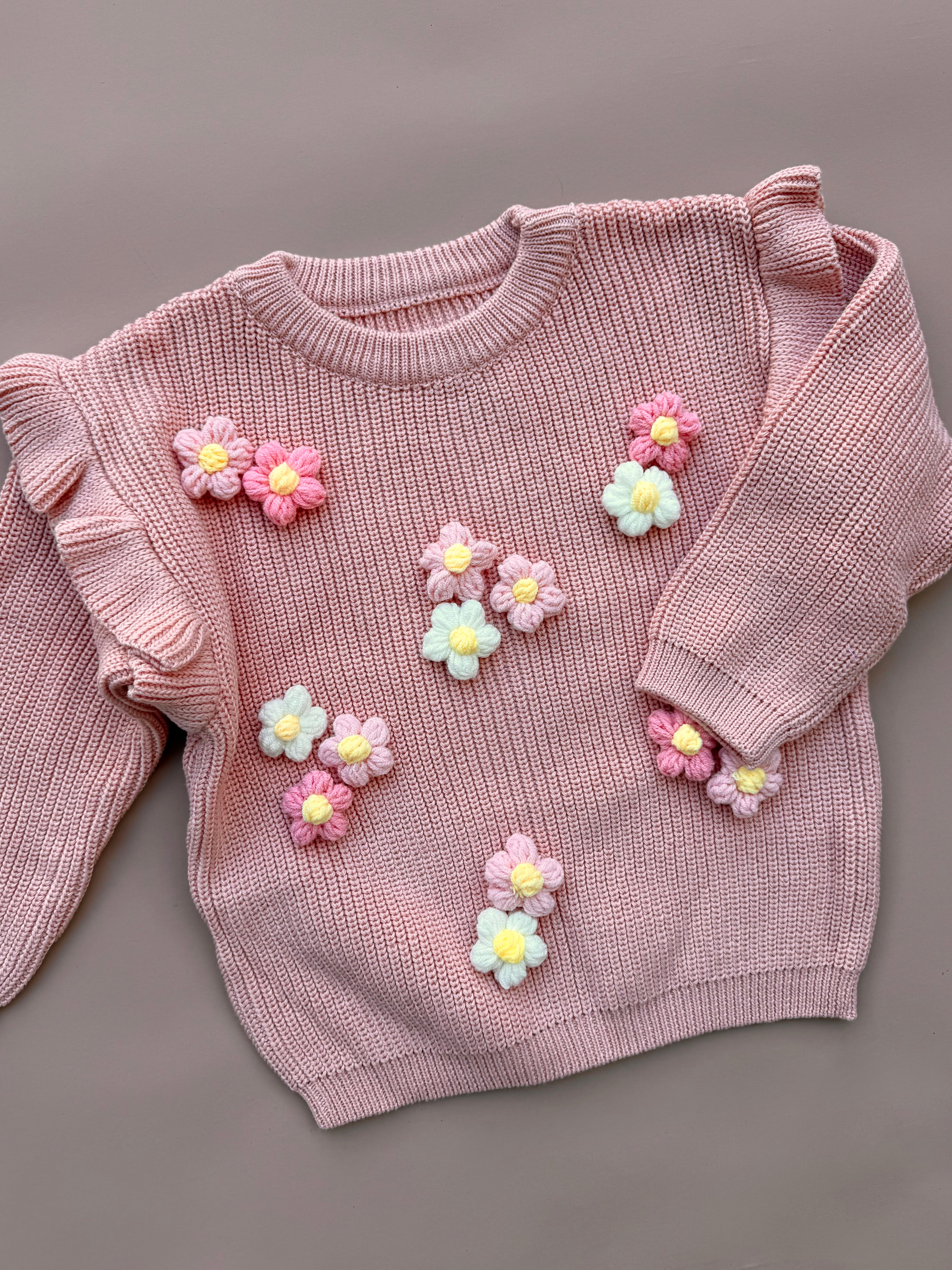 Chunky Knit Frillie Sweater - Petal Pink (Decorated)