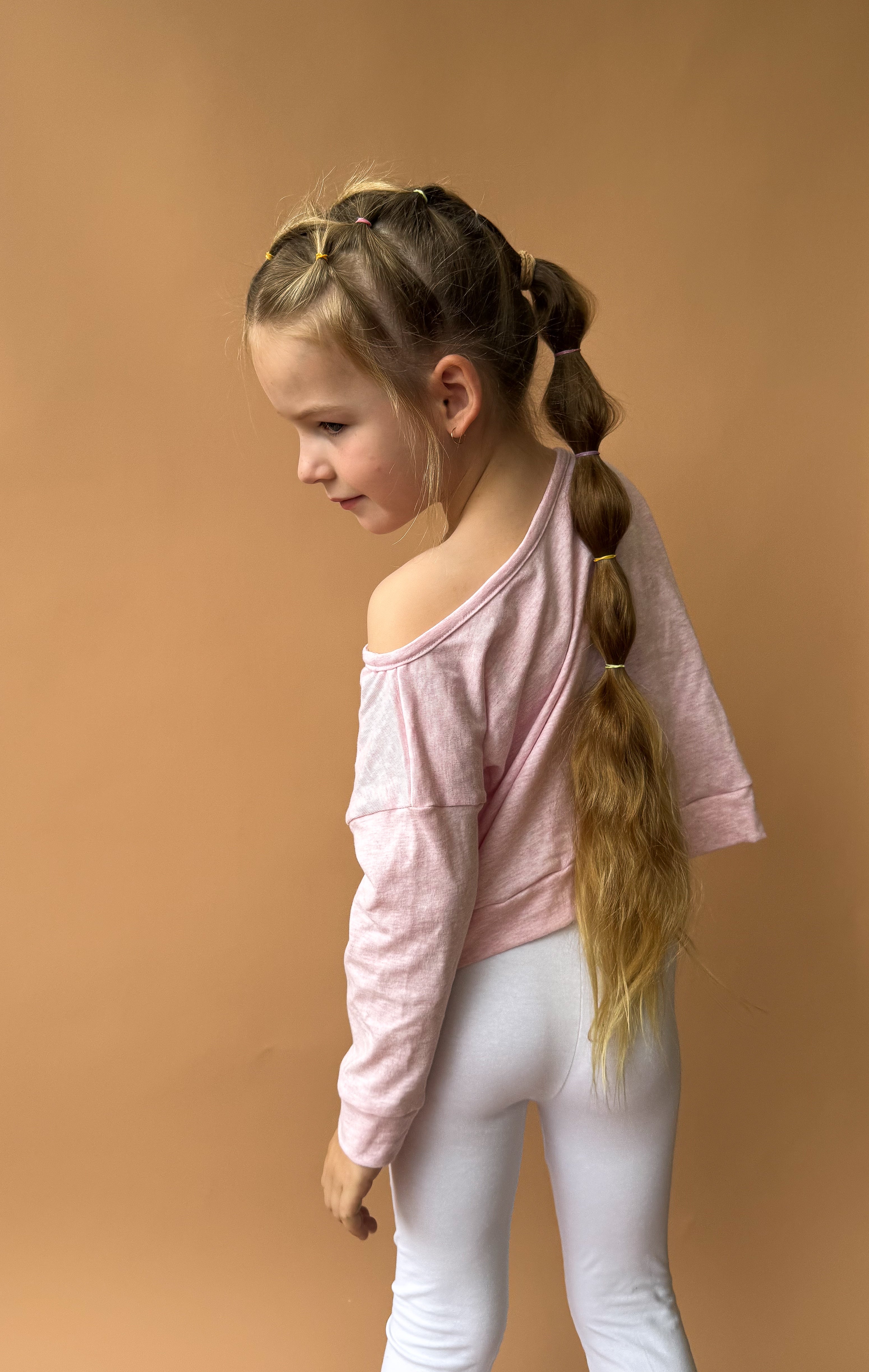 Off-Shoulder Slouchy Tee - Baby Pink Marle