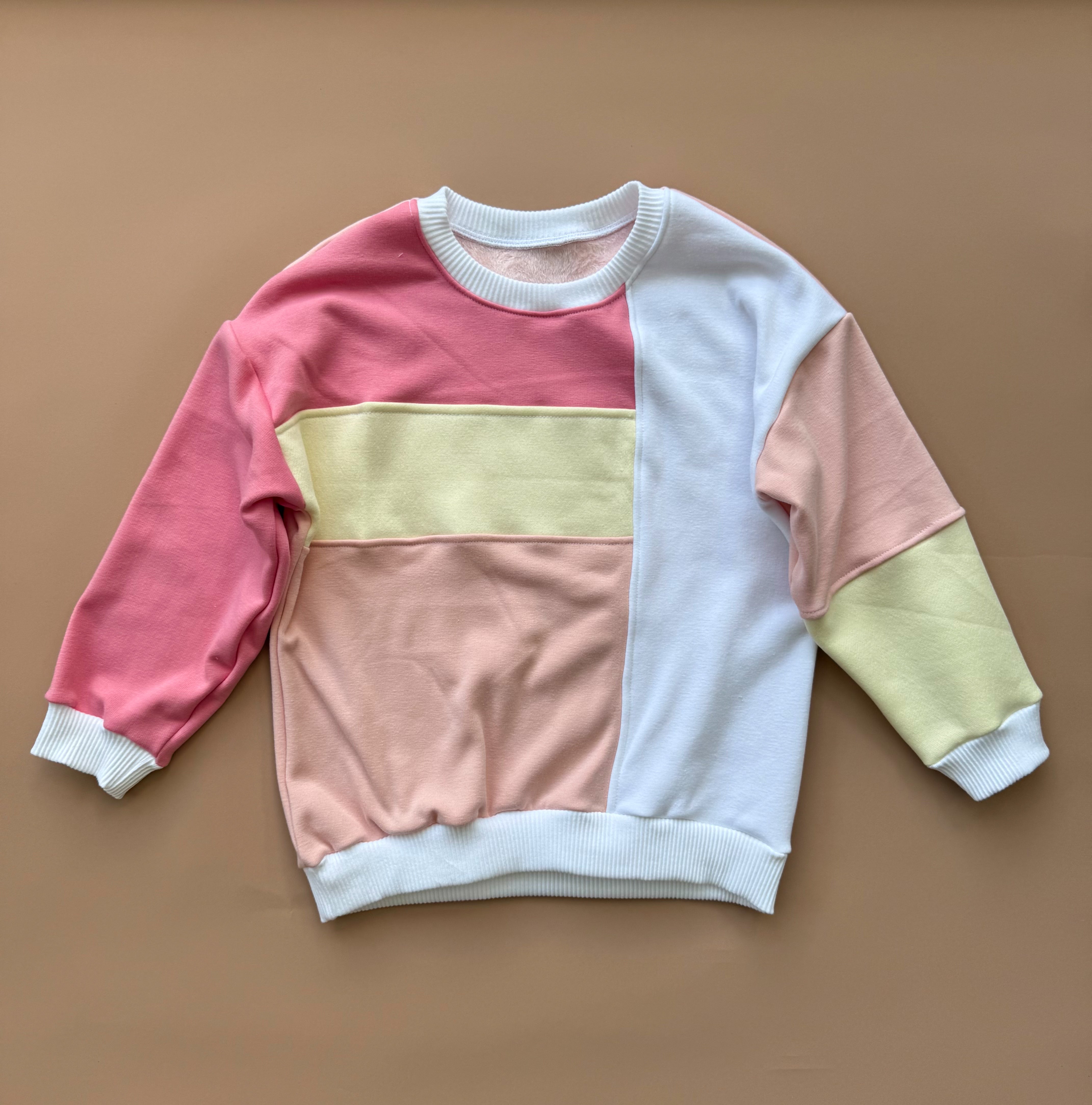 Oversized Colour Block Pullover - Peachy Pink