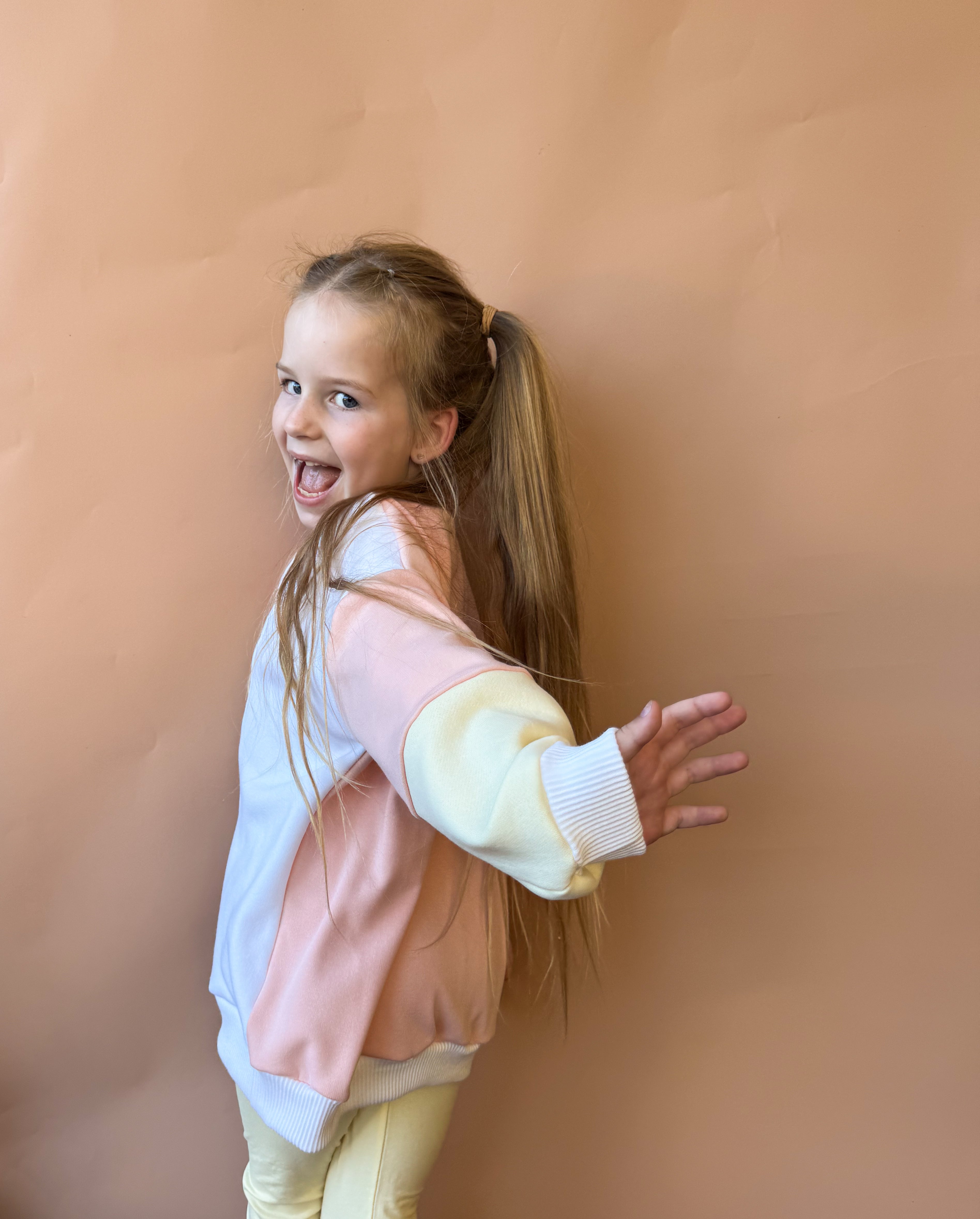 Oversized Colour Block Pullover - Peachy Pink