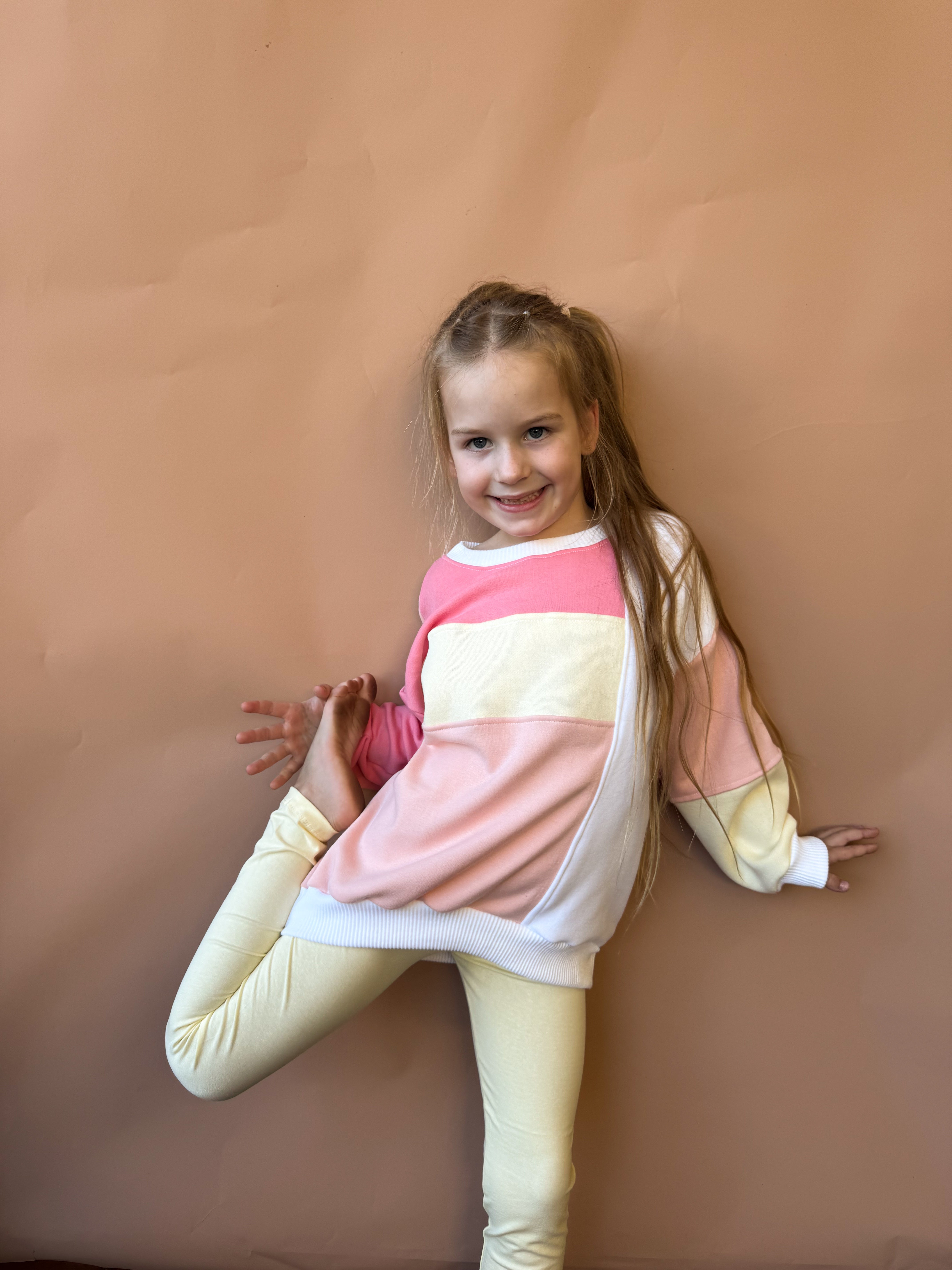 Oversized Colour Block Pullover - Peachy Pink