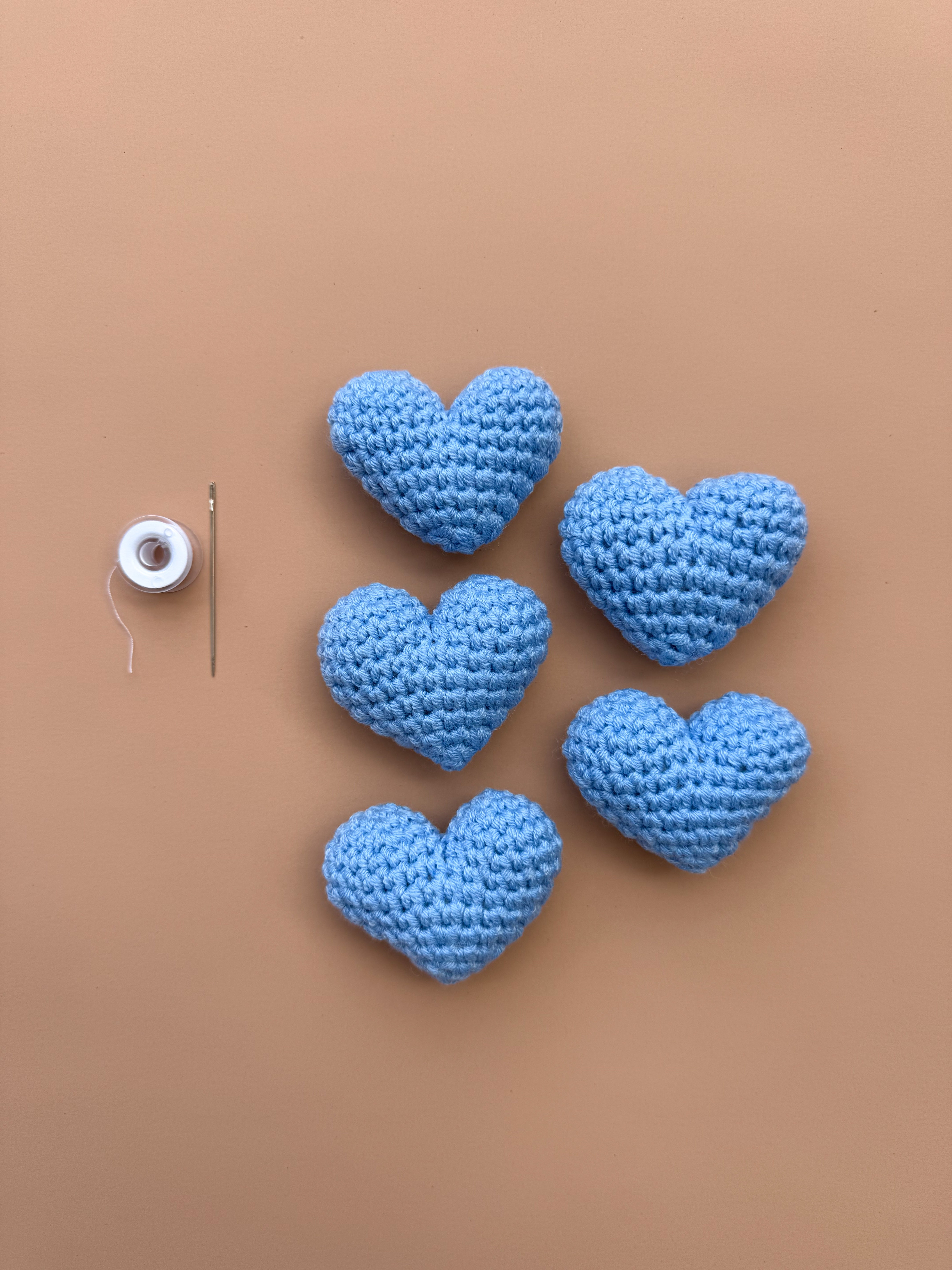 3D Crochet Hearts - Sky Blue (5 pack)