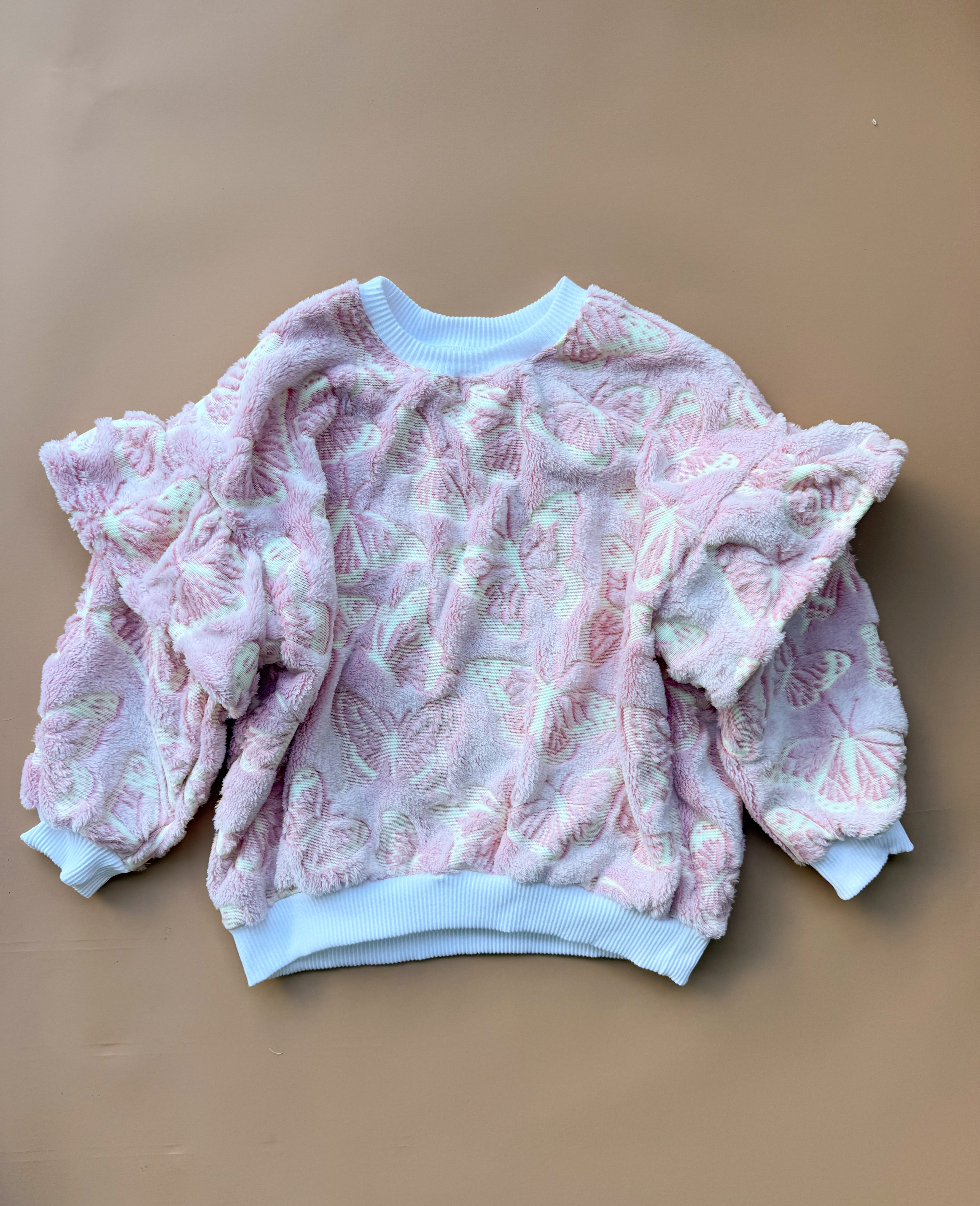 Oversized Frillie Pullover - Pink Butterflies