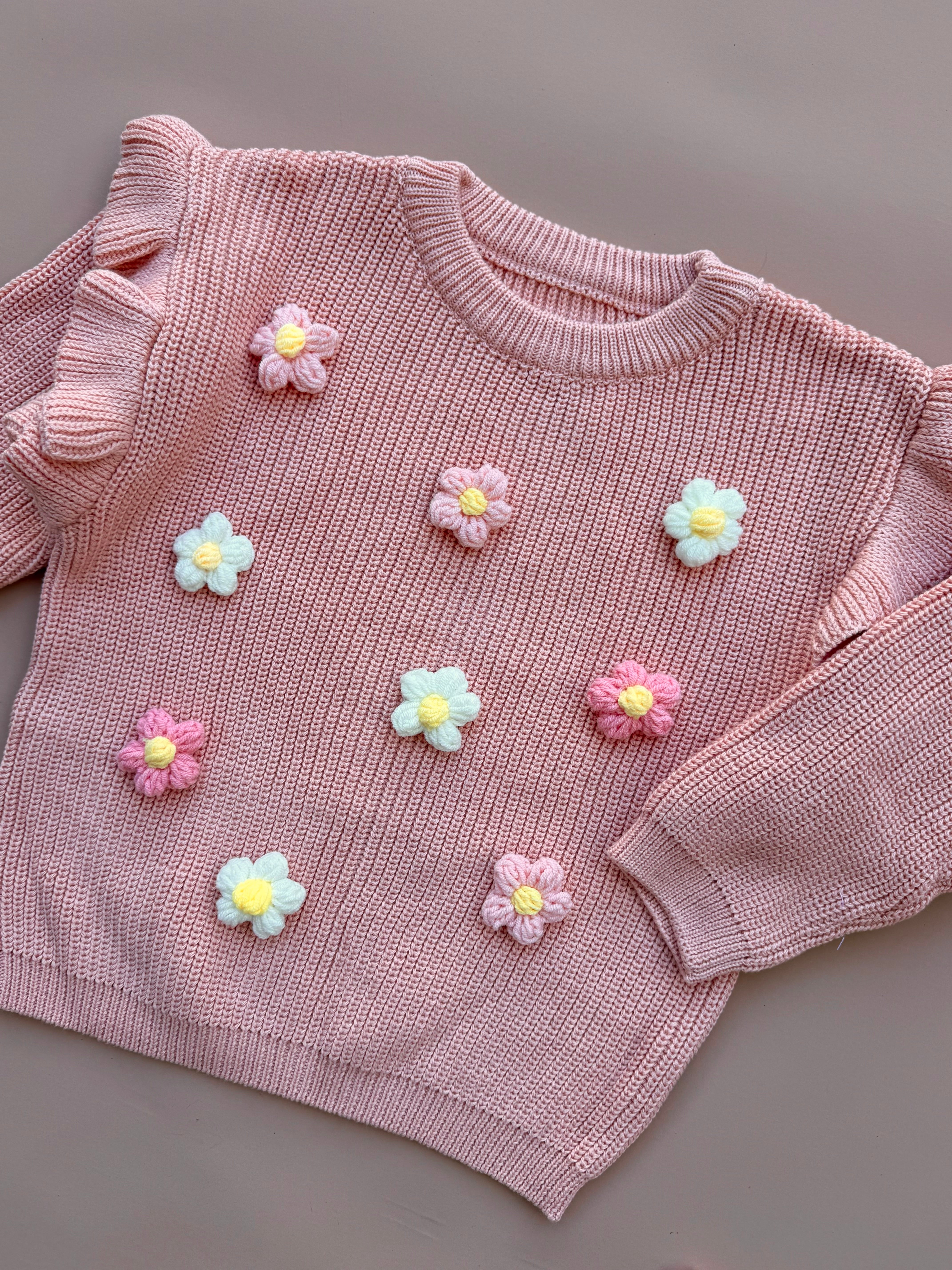 Chunky Knit Frillie Sweater - Petal Pink (Decorated)