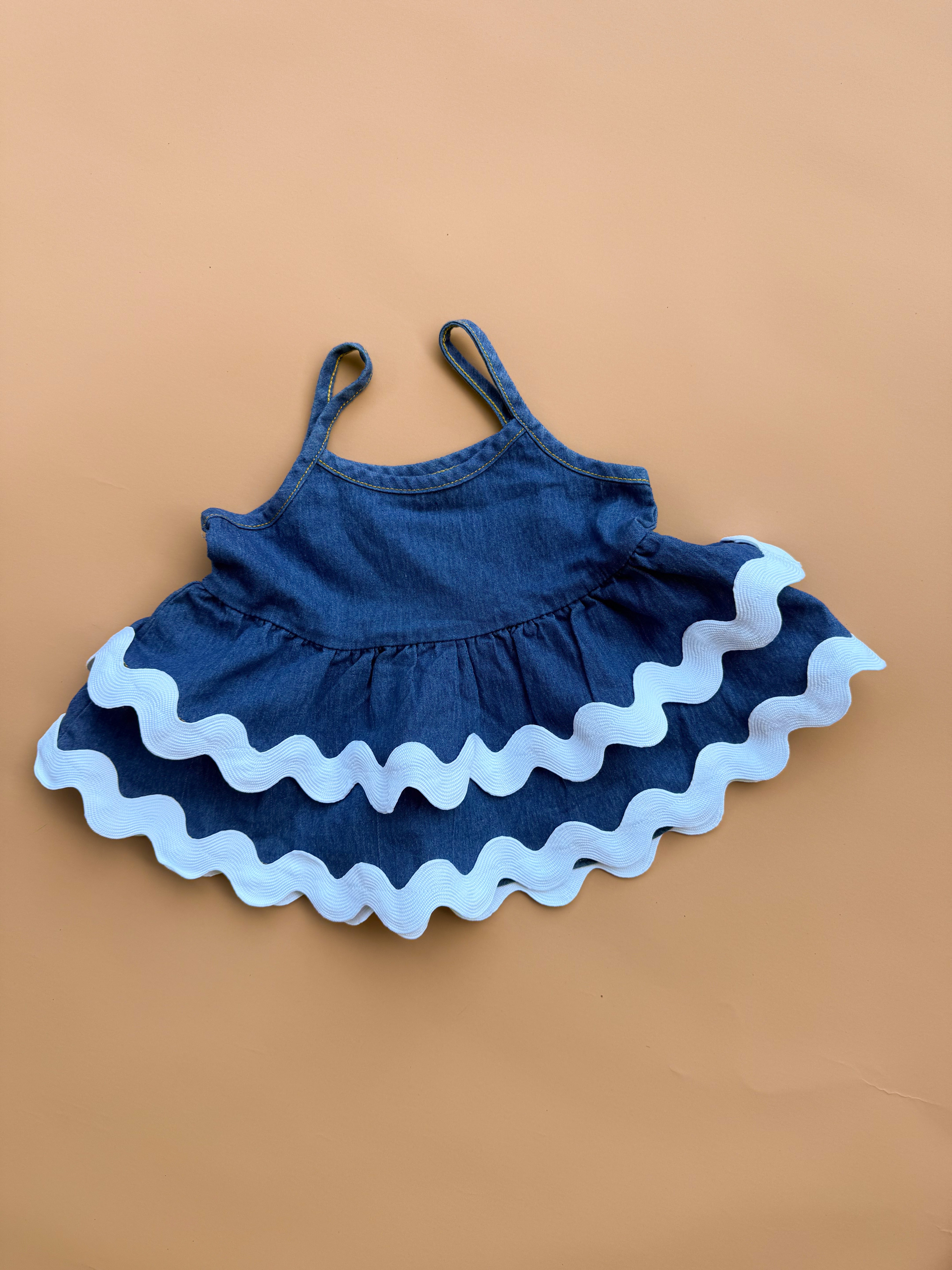 Double Peplum Singlet - Denim w Ric Rac
