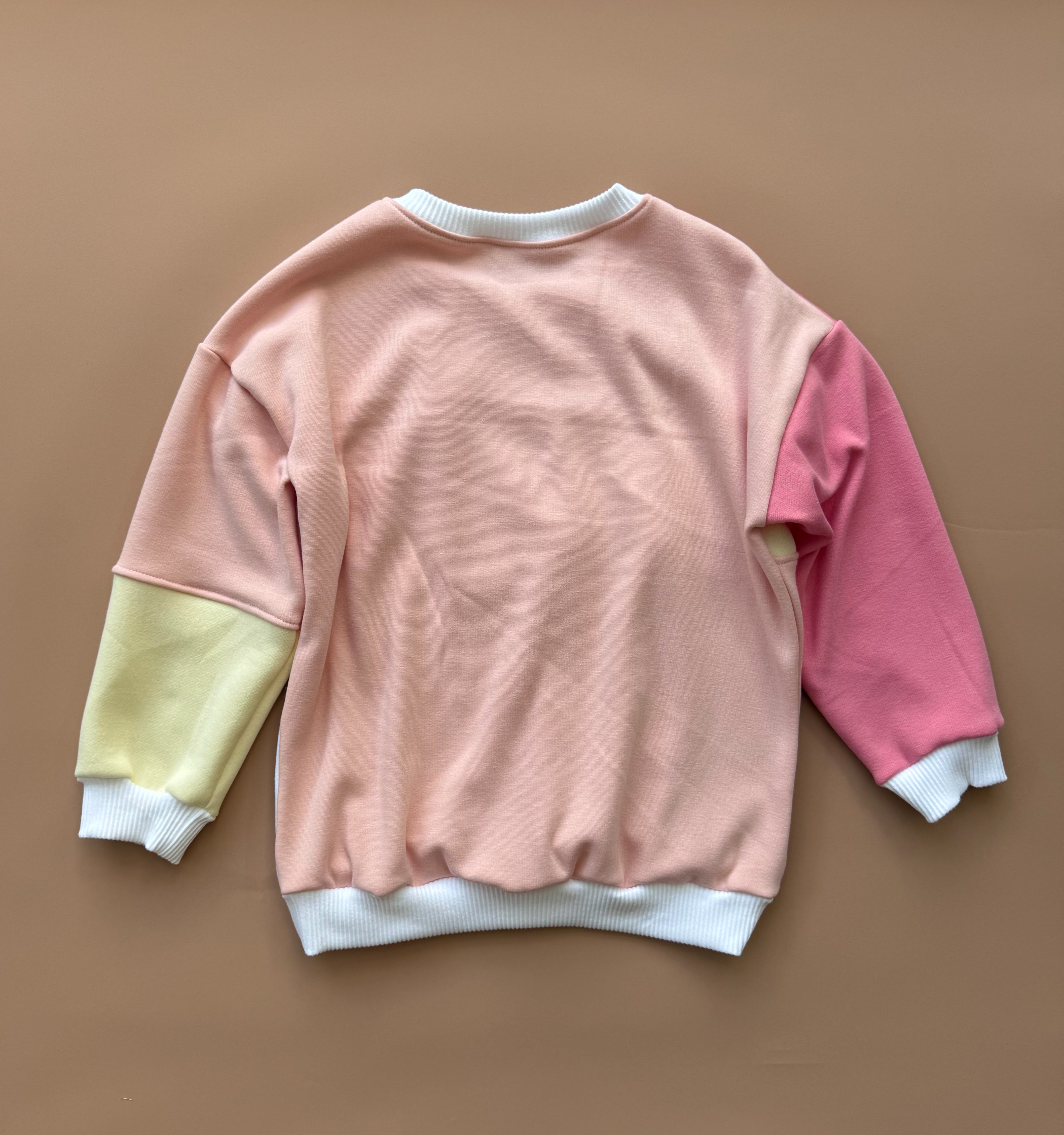 Oversized Colour Block Pullover - Peachy Pink