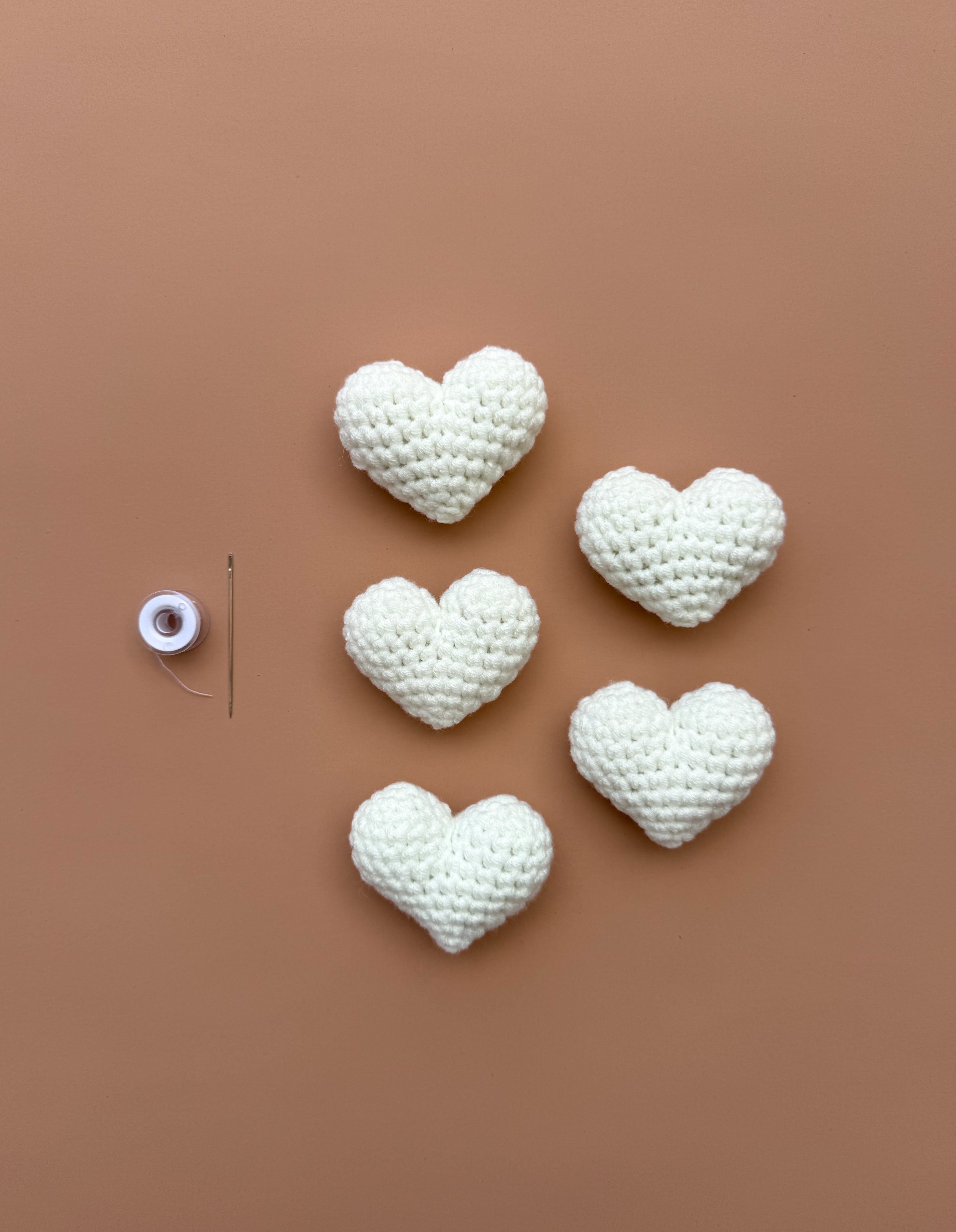 3D Crochet Hearts - Warm White (5 pack)