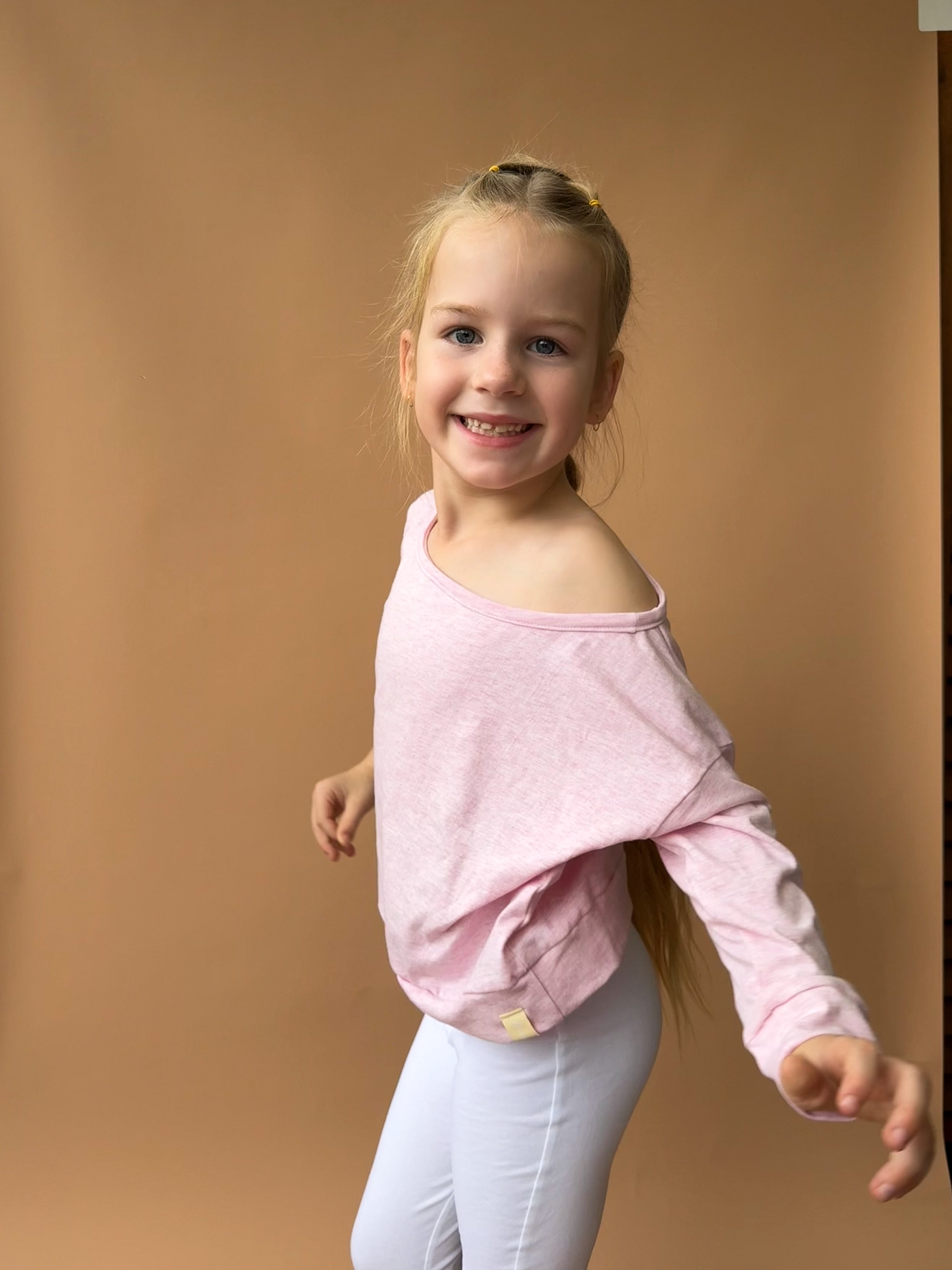 Off-Shoulder Slouchy Tee - Baby Pink Marle