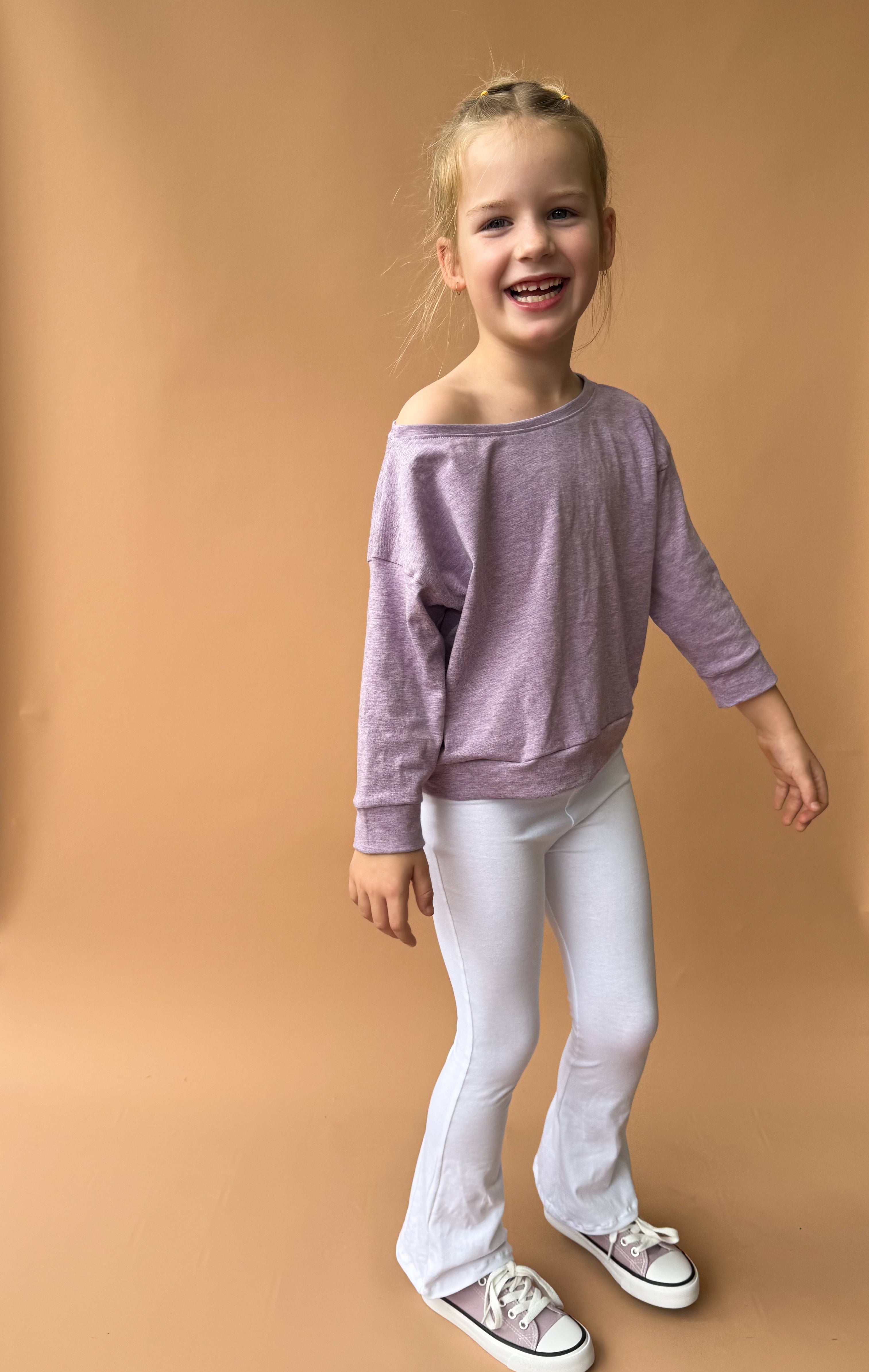 Off-Shoulder Slouchy Tee - Purple Marle