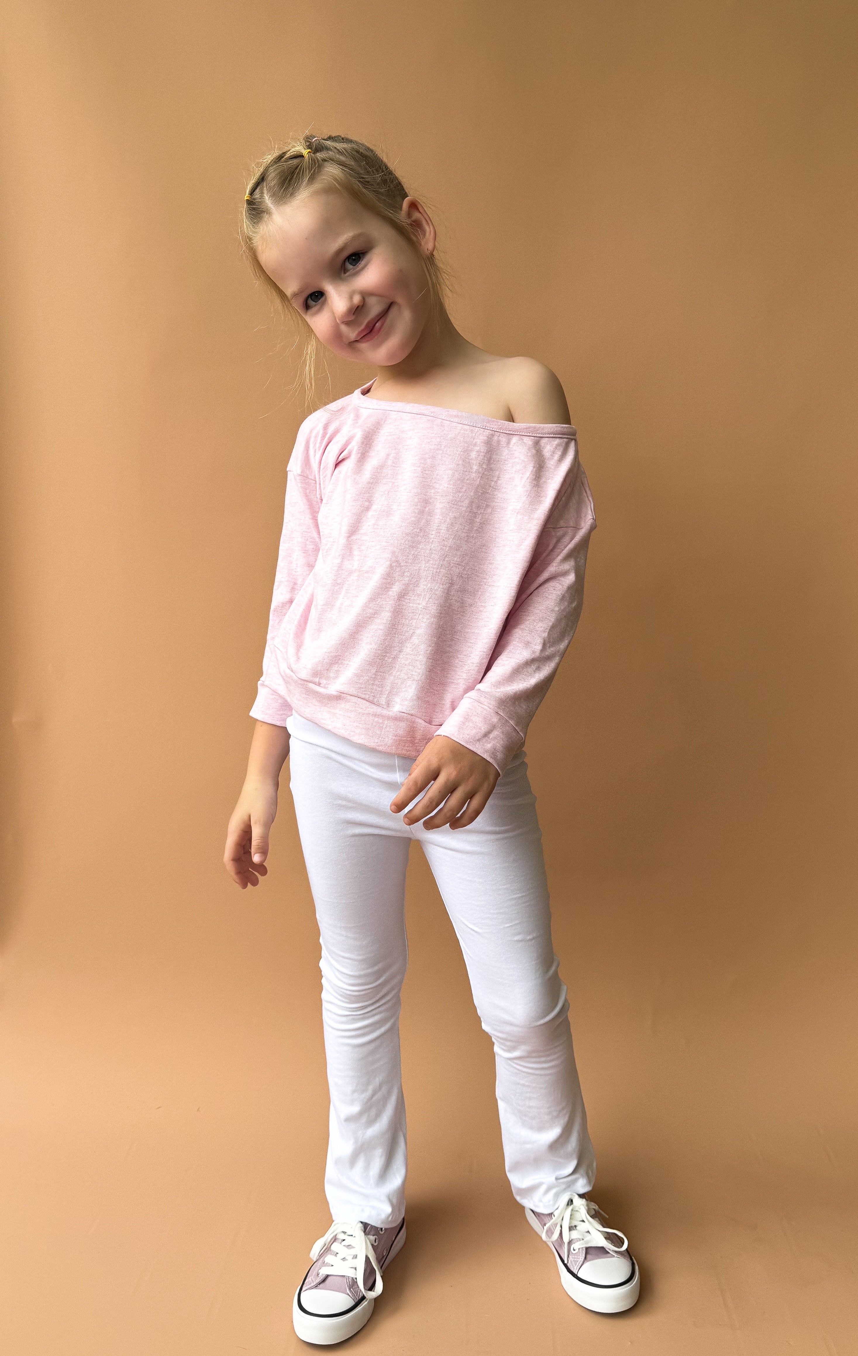 Off-Shoulder Slouchy Tee - Baby Pink Marle