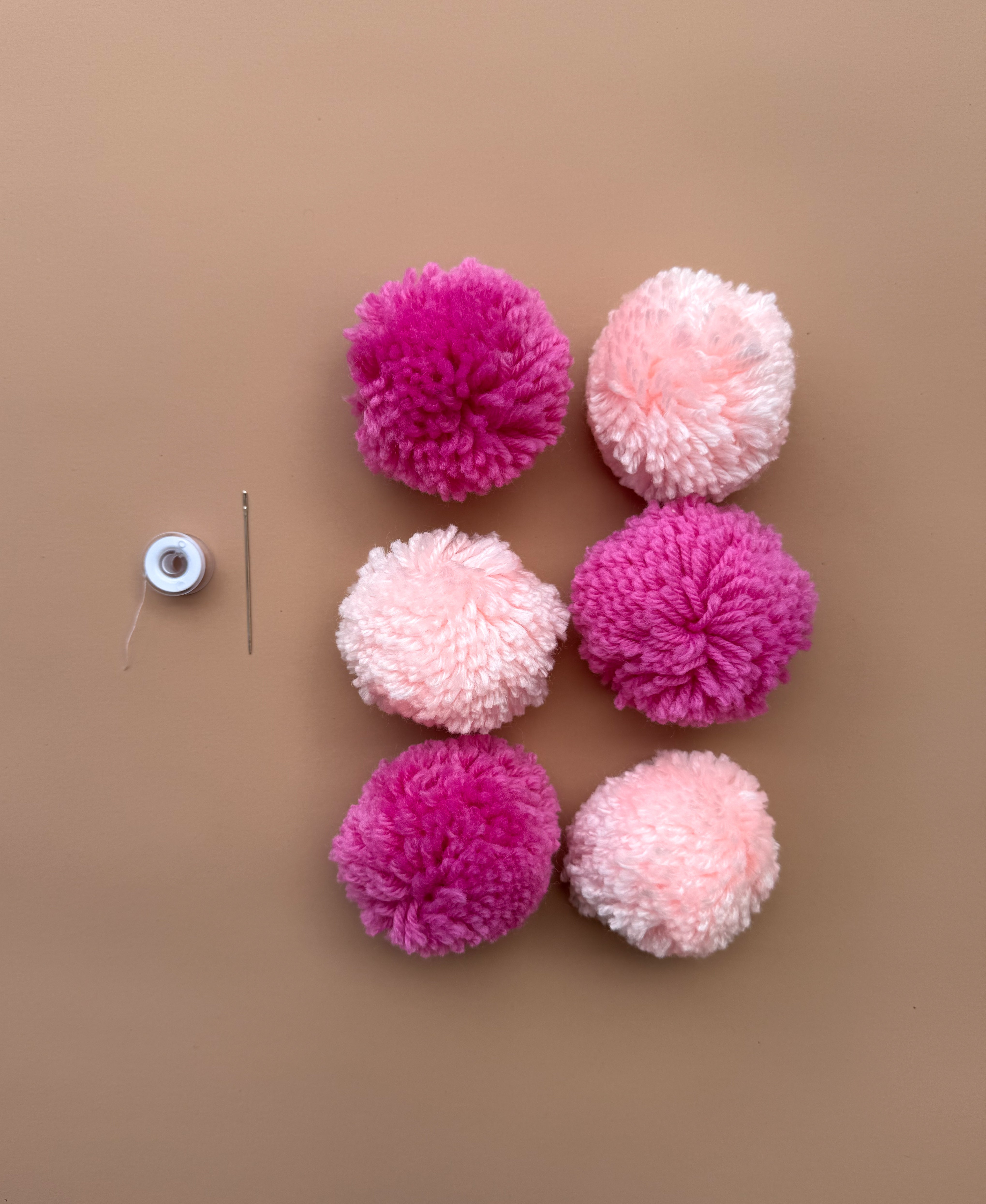 Yarn Pom Poms - Dark Pink/Baby Pink (6 pack)