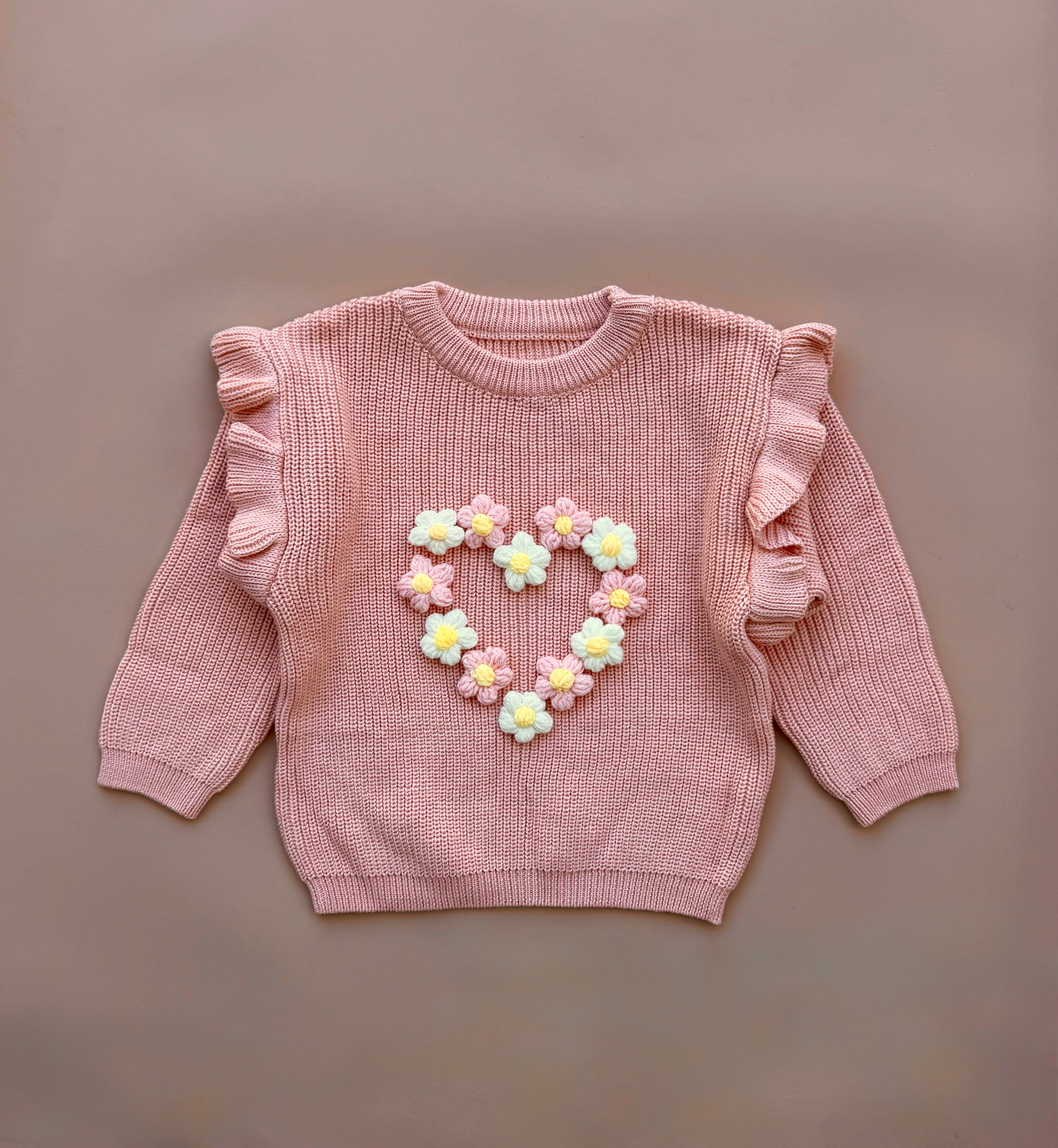 Chunky Knit Frillie Sweater - Petal Pink (Decorated)