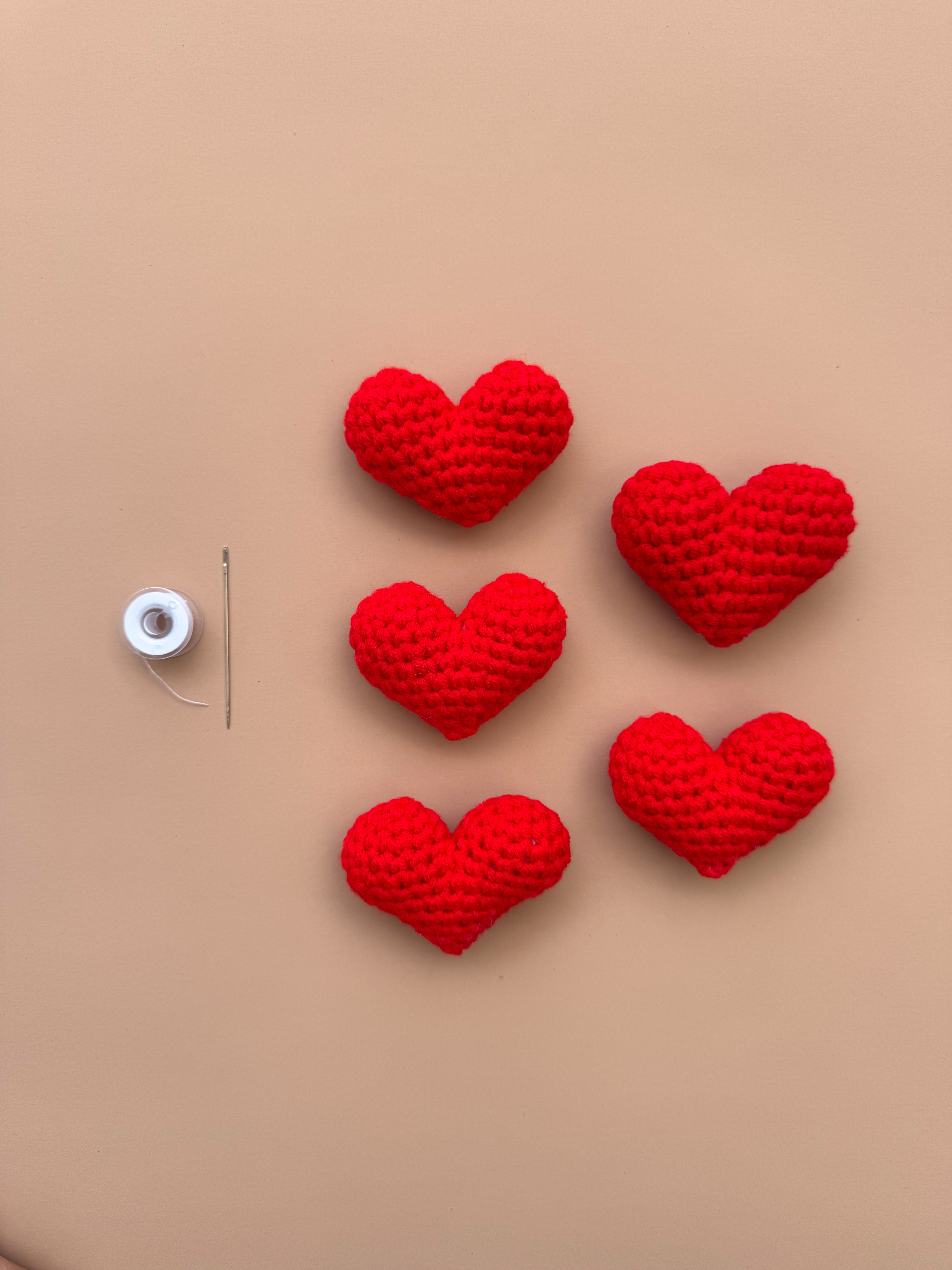 3D Crochet Hearts - Red (5 pack)