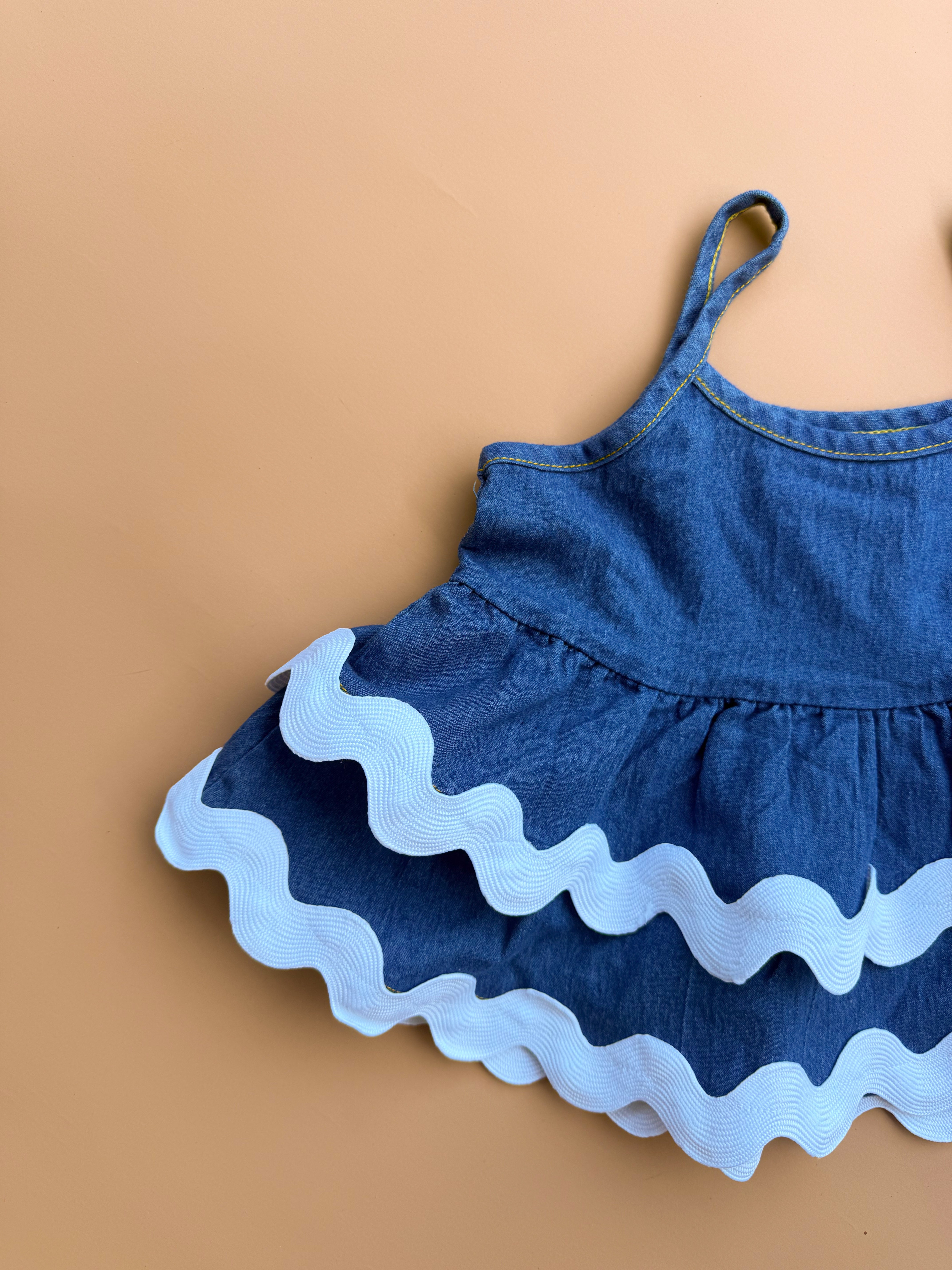 Double Peplum Singlet - Denim w Ric Rac