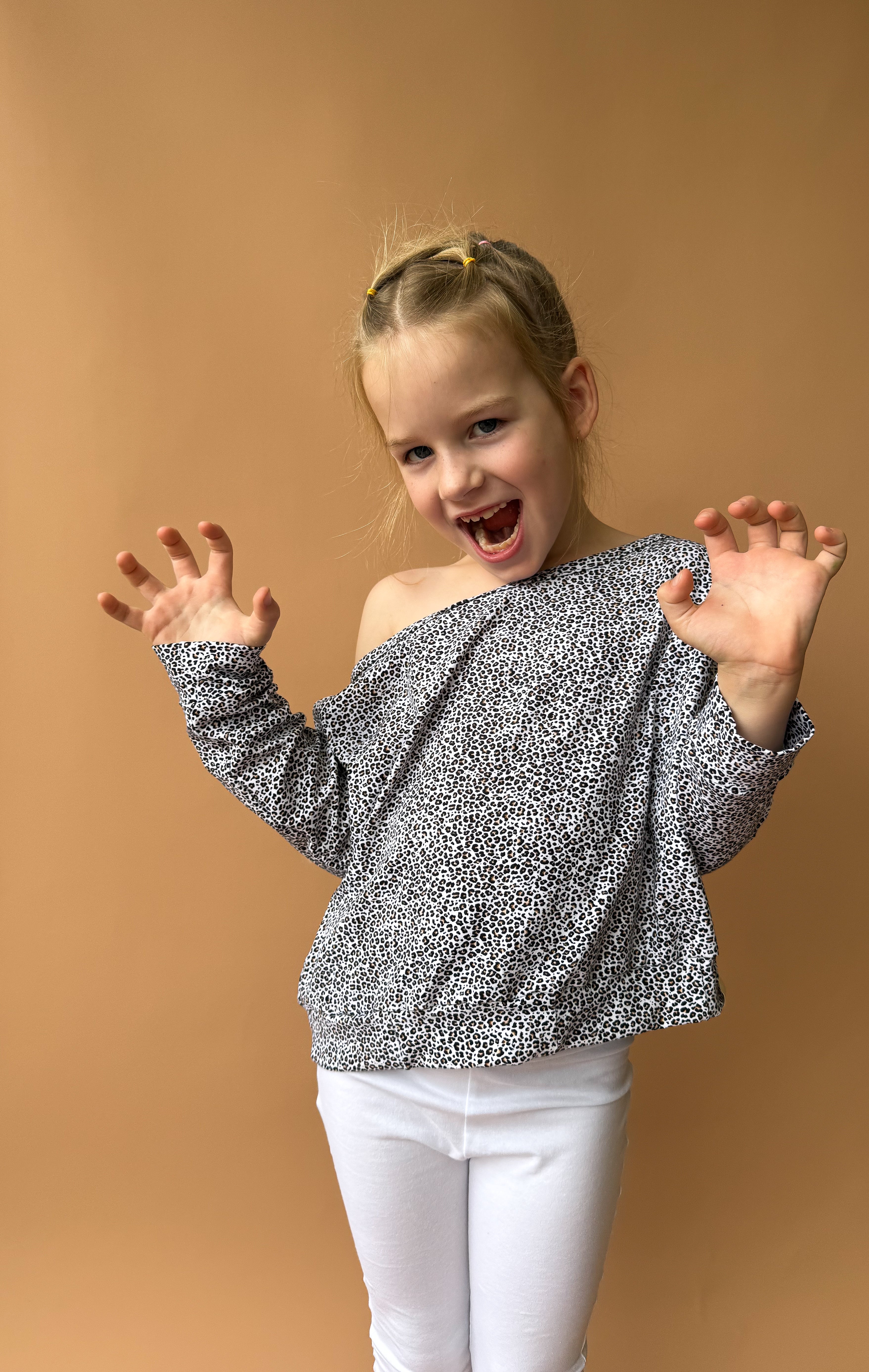 Off-Shoulder Slouchy Tee - Mini Leopard