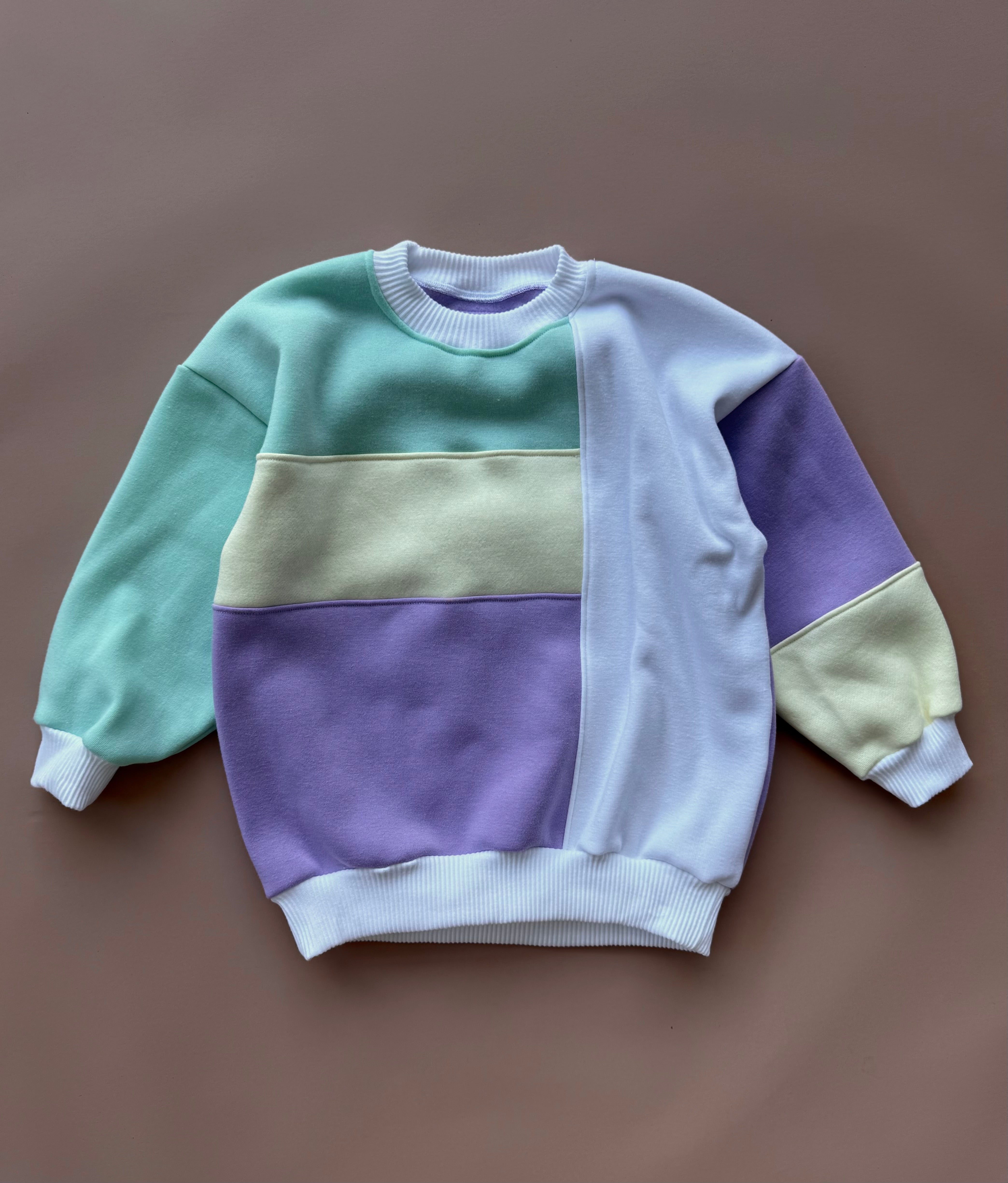 Oversized Colour Block Pullover - Purple Mint