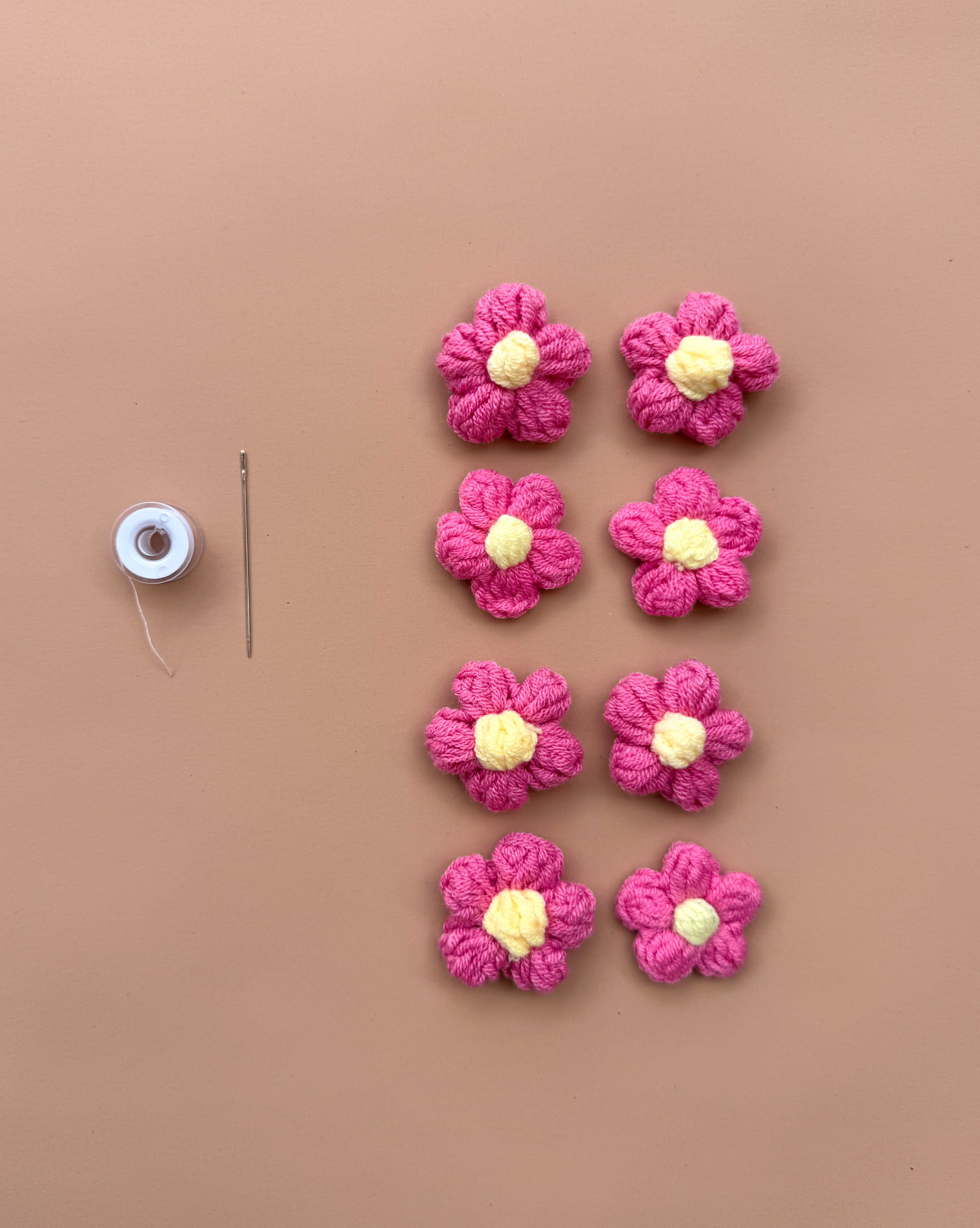 3D Crochet Daisies - Rose Pink/Yellow (8 pack)